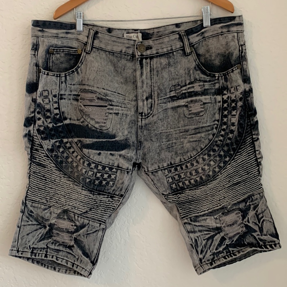 Blue Cult Mens Denim Jean Shorts Black Gray Sz 42 Distressed